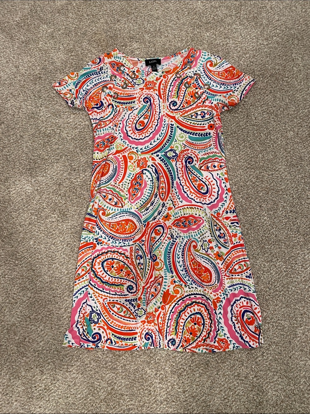 MSK Pink Orange Blue Paisley Mini Dress
